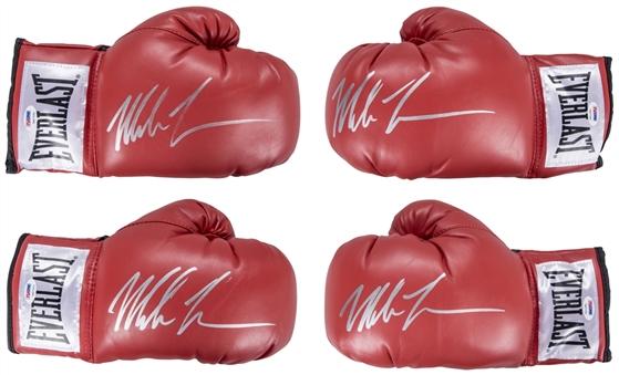 Lot of (4) Mike Tyson Signed Red Everlast Boxing Gloves - 2 Left Hand, 2 Right Hand (PSA/DNA)